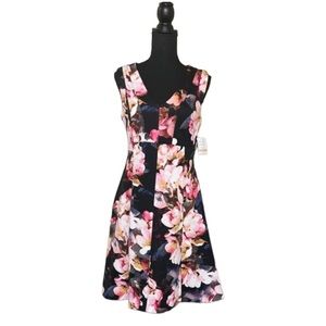 NWT Taylor Sleeveless Floral Scuba Fit-And-Flare Dress